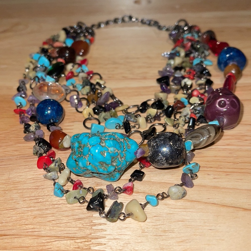Turquoise Multi Stone Clutter Layered Necklace - image 2